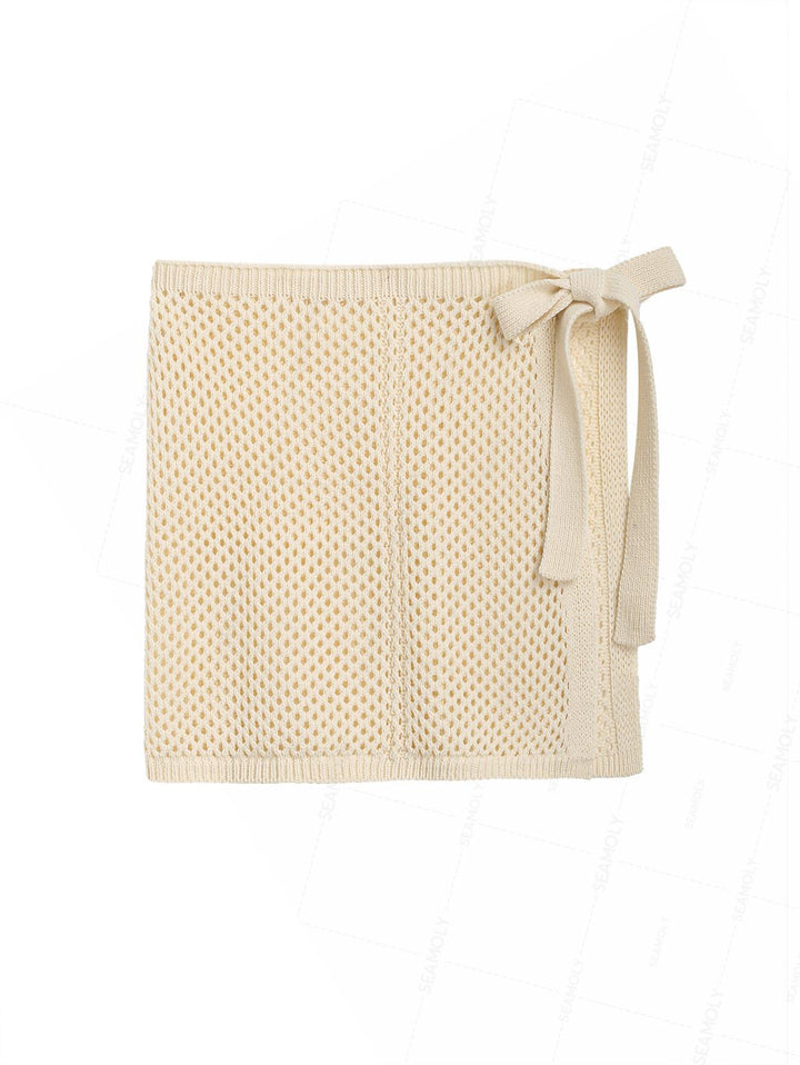 Crochet Hollow Out Tie Side Sarong Wrap Mini Cover Up Skirt