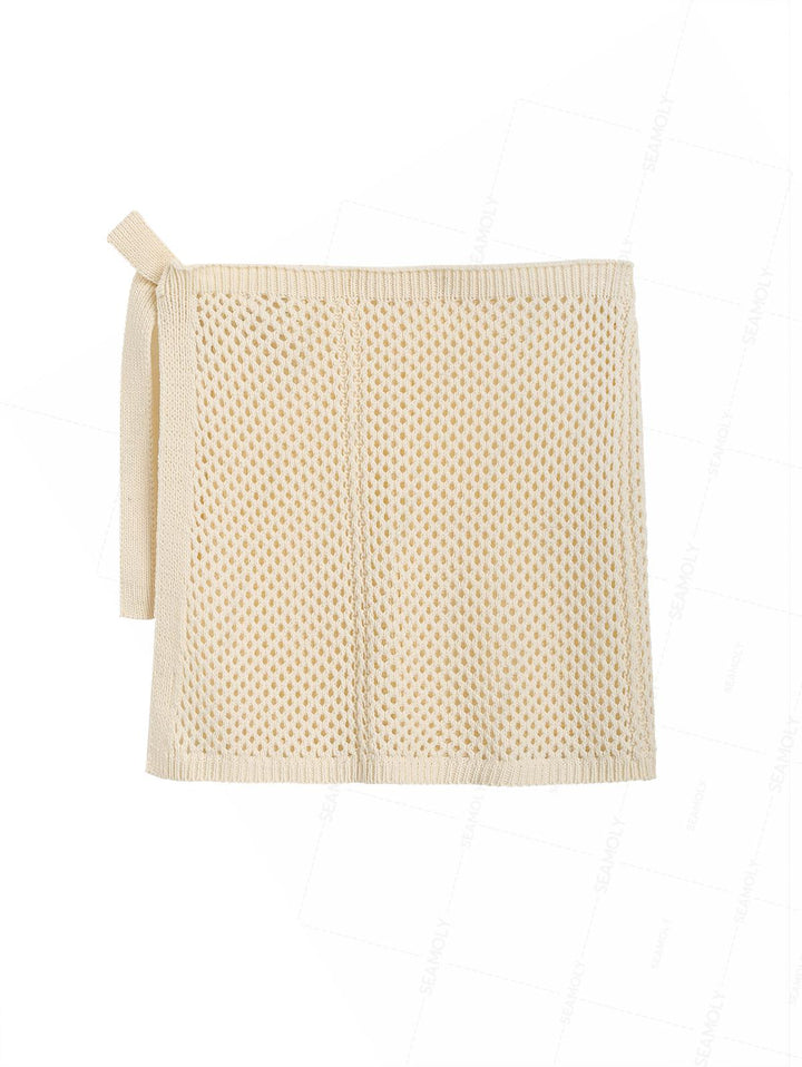 Crochet Hollow Out Tie Side Sarong Wrap Mini Cover Up Skirt