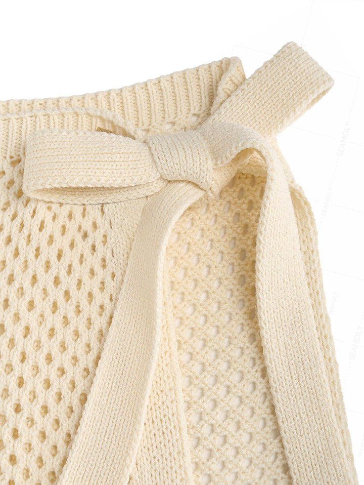 Crochet Hollow Out Tie Side Sarong Wrap Mini Cover Up Skirt