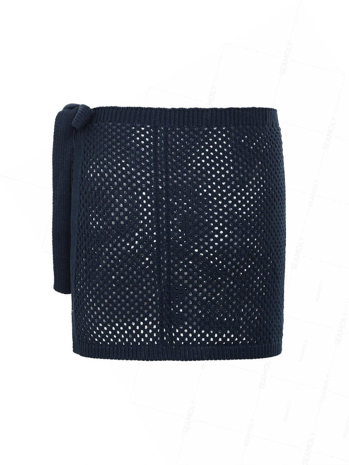 Crochet Hollow Out Tie Side Sarong Wrap Mini Cover Up Skirt
