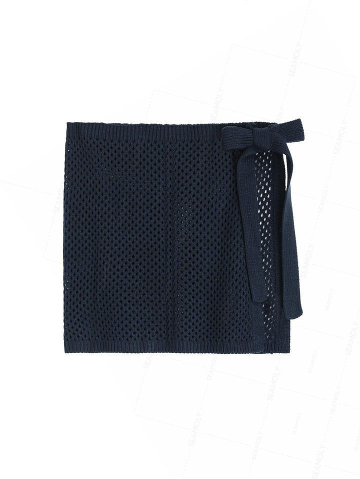 Crochet Hollow Out Tie Side Sarong Wrap Mini Cover Up Skirt