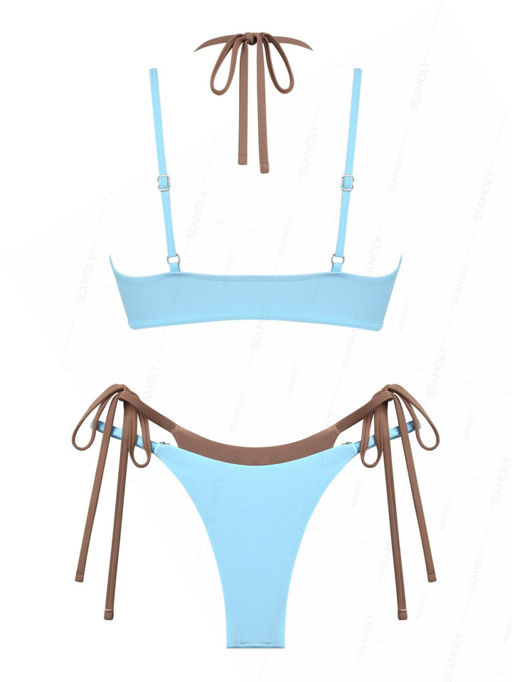 Seamolly Colorblock Two Tone Tie Side Double Layer Bikini Set