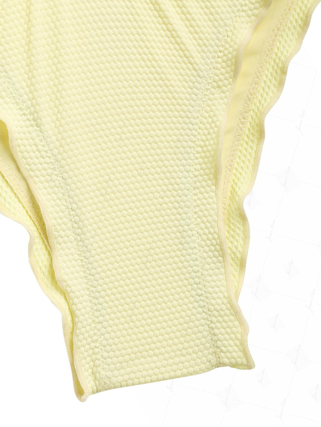 Light Yellow Textured Knit Fabric Ruffles Edge Bralette Bikini Set