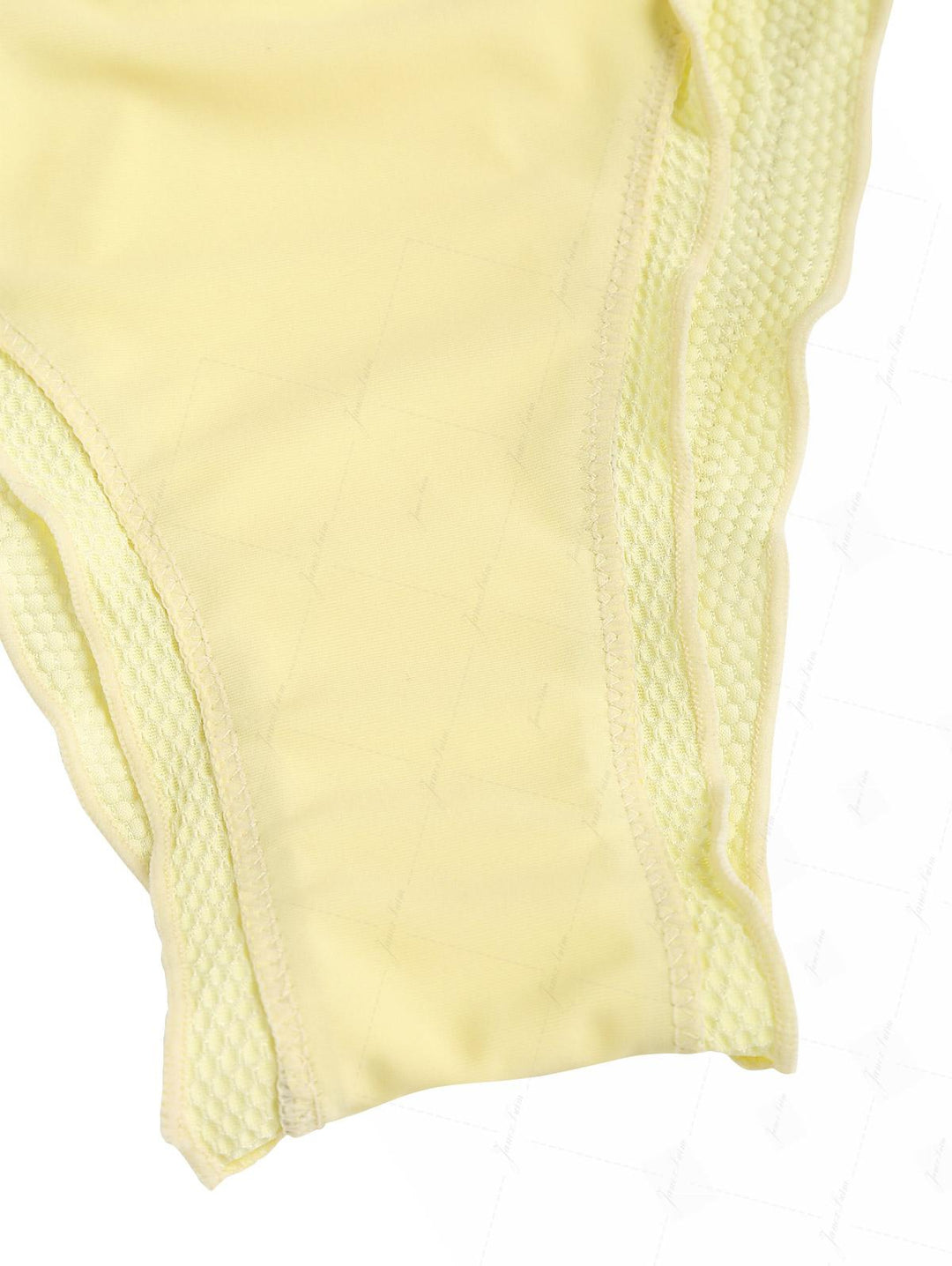 Light Yellow Textured Knit Fabric Ruffles Edge Bralette Bikini Set
