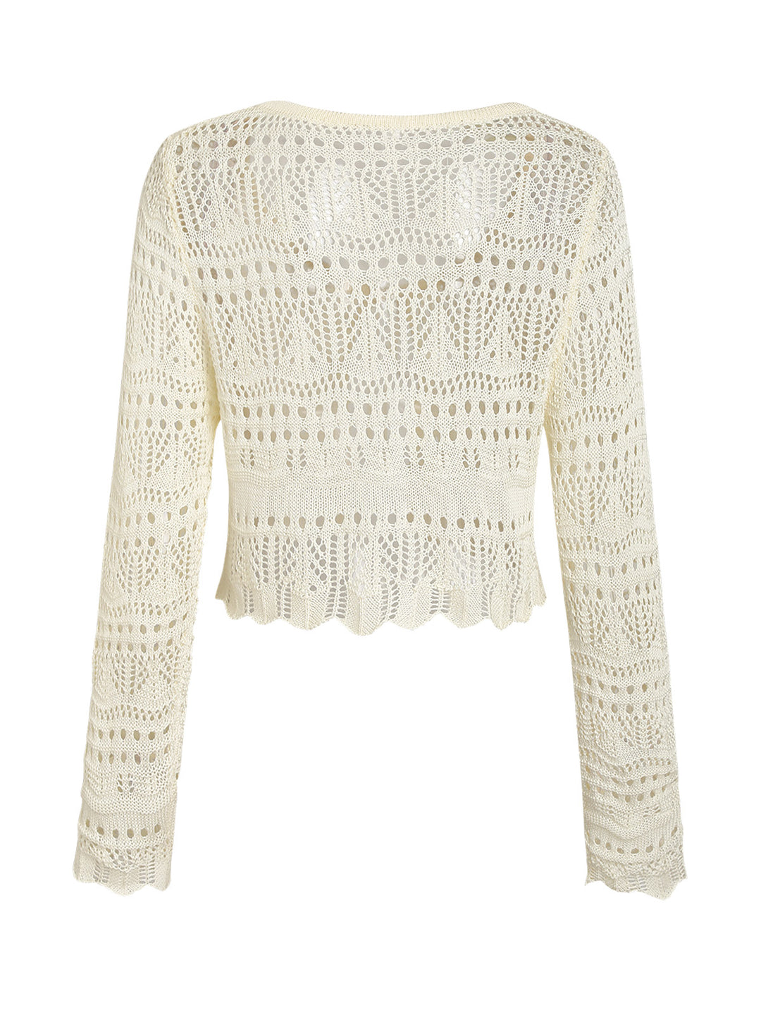 Crochet Knit Openwork Tie Front Long Sleeve Cover Up Cardigan