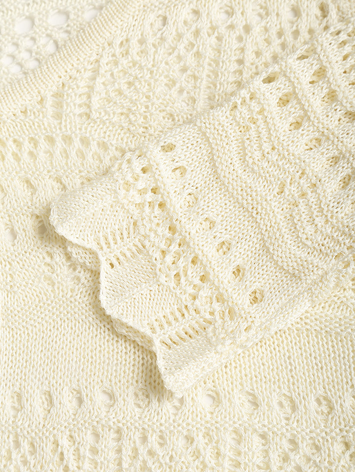 Crochet Knit Openwork Tie Front Long Sleeve Cover Up Cardigan