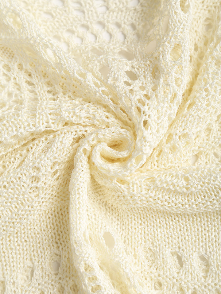 Crochet Knit Openwork Tie Front Long Sleeve Cover Up Cardigan