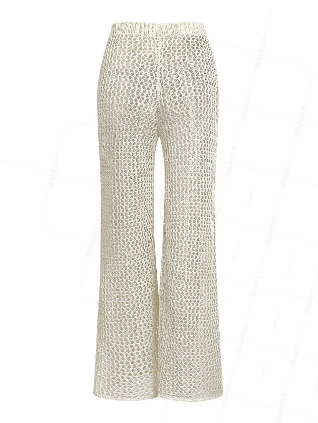 Crochet Hollow Out Short Sleeve Shirt And Pants Beach Cover Up Two Piece Set