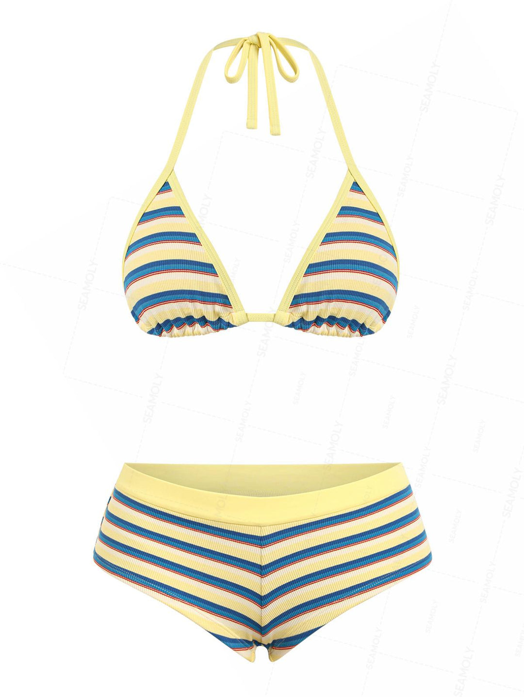 Seamolly Ribbed Striped Contrast Binding Cheeky Boyshorts Bikini Set