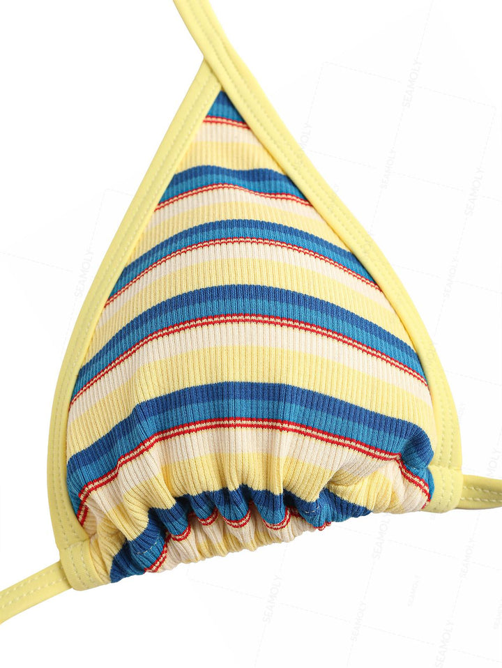 Seamolly Ribbed Striped Contrast Binding Cheeky Boyshorts Bikini Set