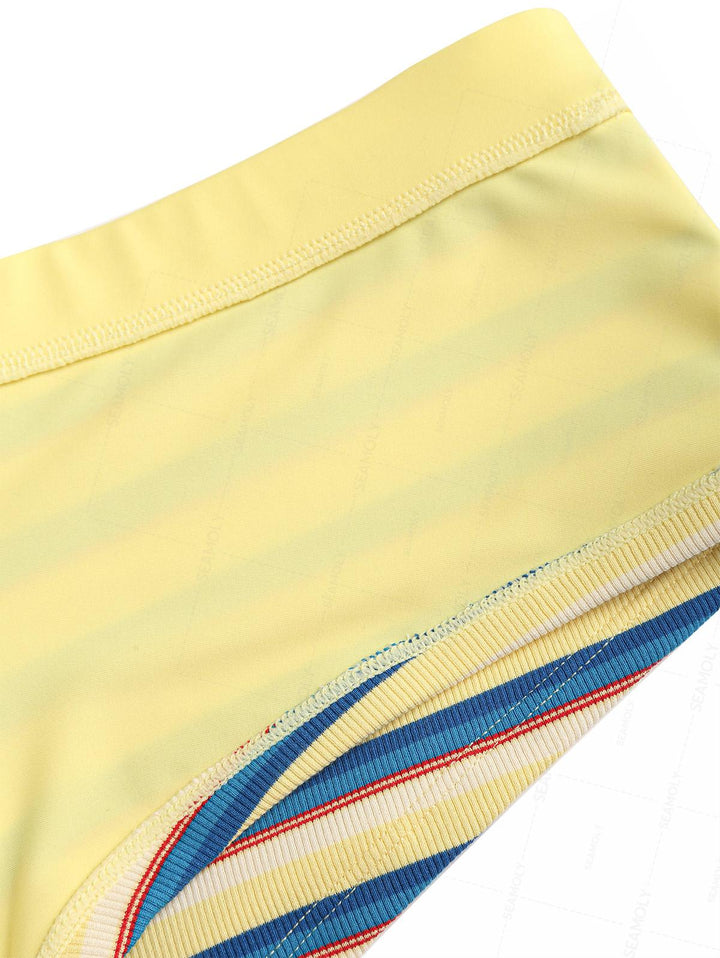 Seamolly Ribbed Striped Contrast Binding Cheeky Boyshorts Bikini Set