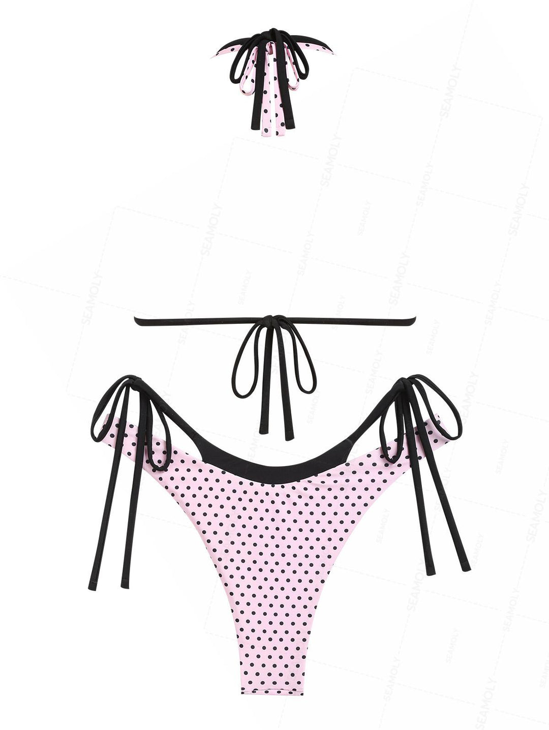 Seamolly Polka Dot Print Contrast Color O Ring Double Layer Bikini Set