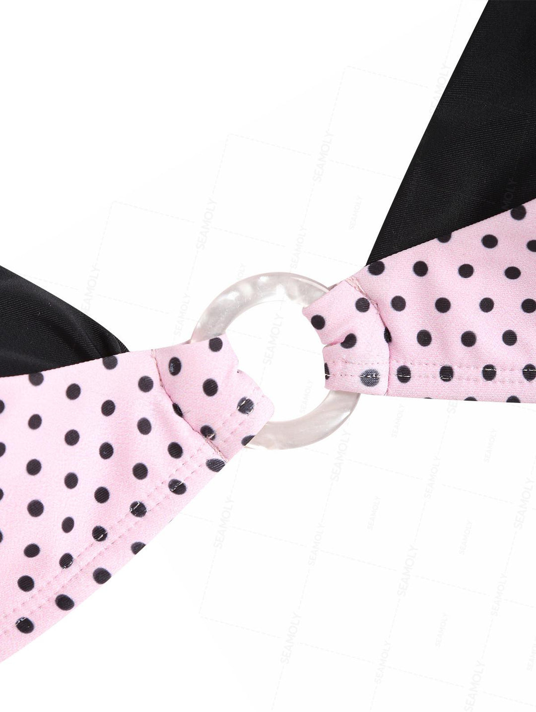 Seamolly Polka Dot Print Contrast Color O Ring Double Layer Bikini Set