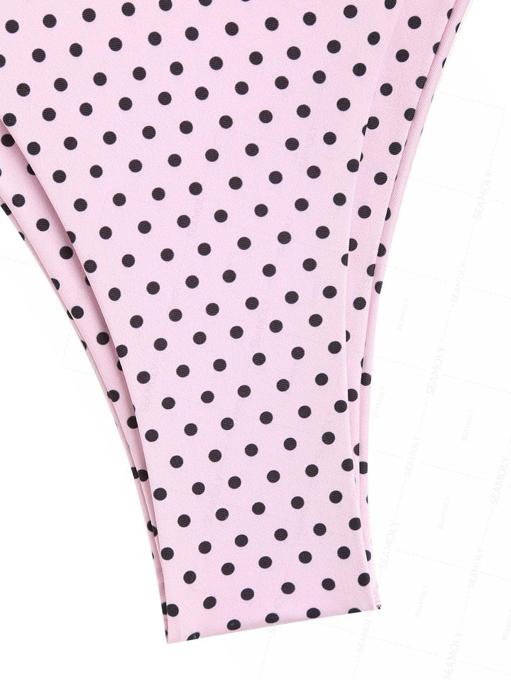 Seamolly Polka Dot Print Contrast Color O Ring Double Layer Bikini Set