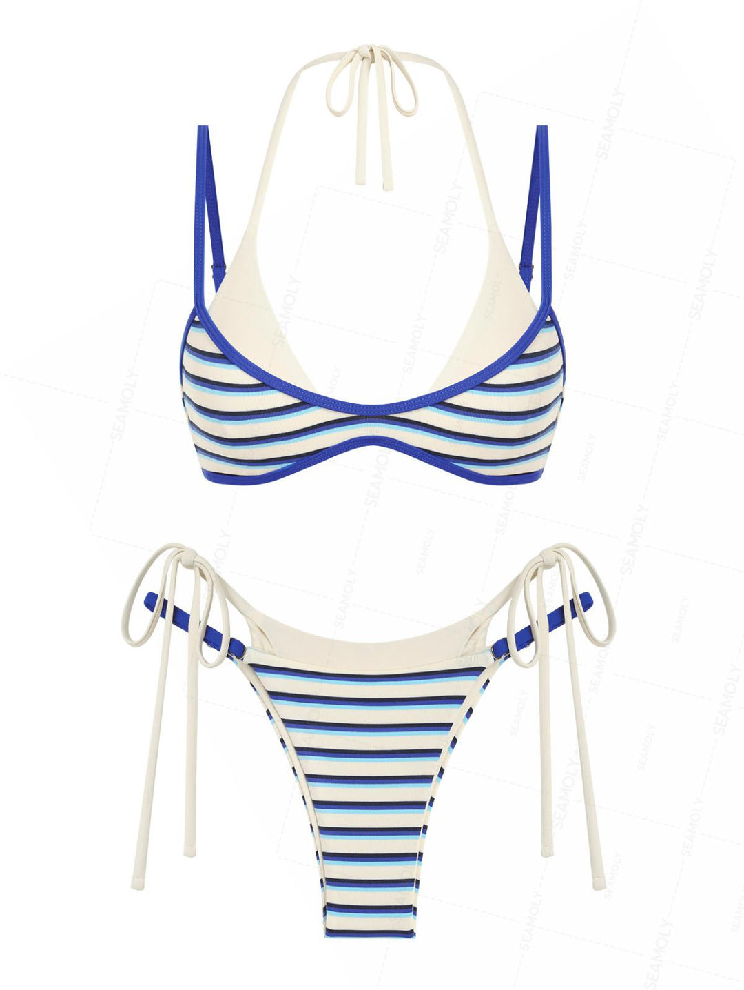 Seamolly Contrast Color Striped String Double Layer Bikini Set