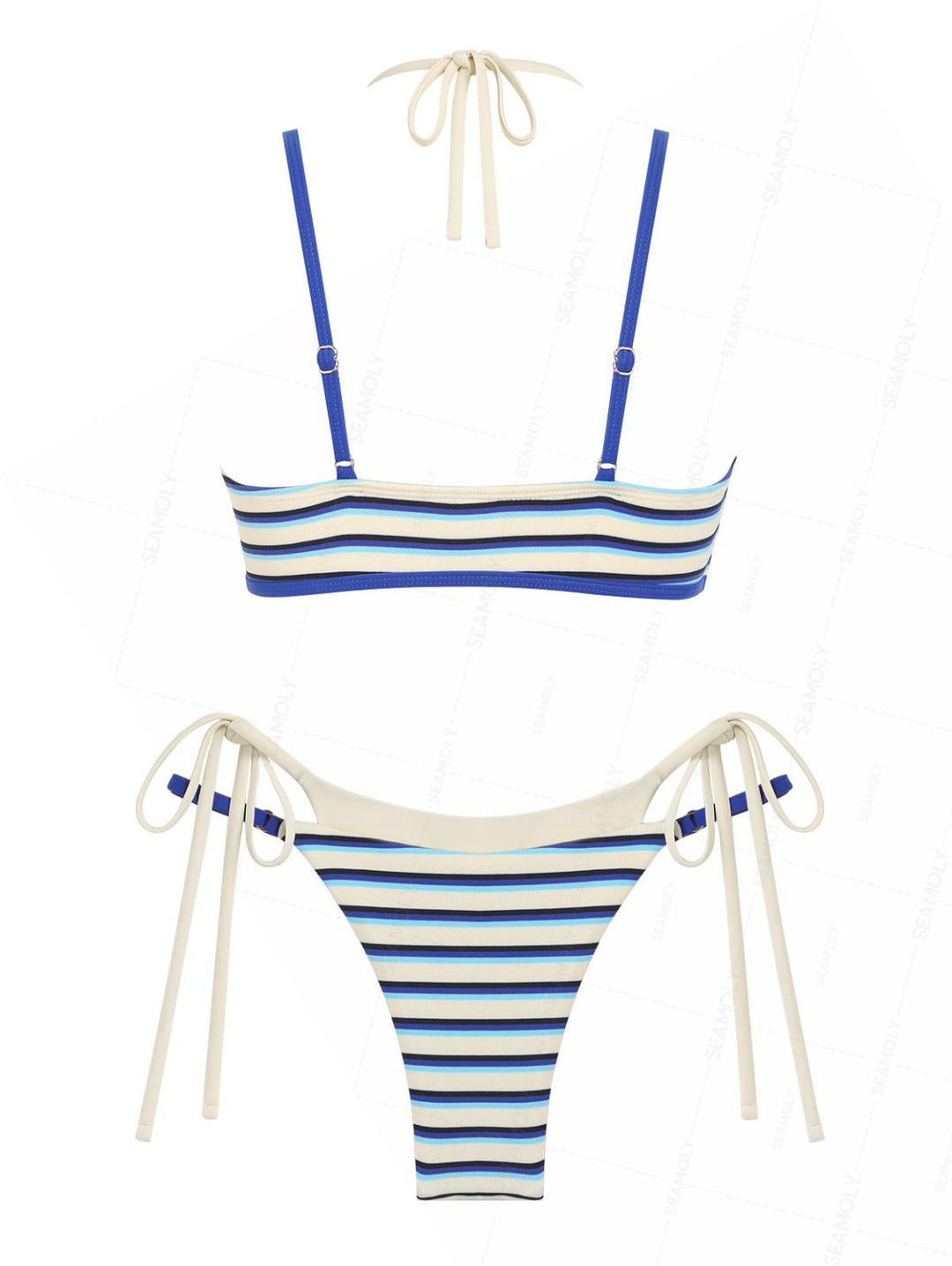 Seamolly Contrast Color Striped String Double Layer Bikini Set