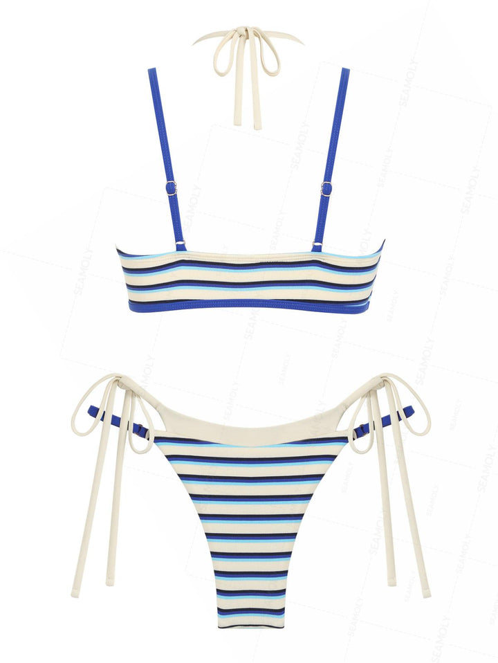 Seamolly Contrast Color Striped String Double Layer Bikini Set