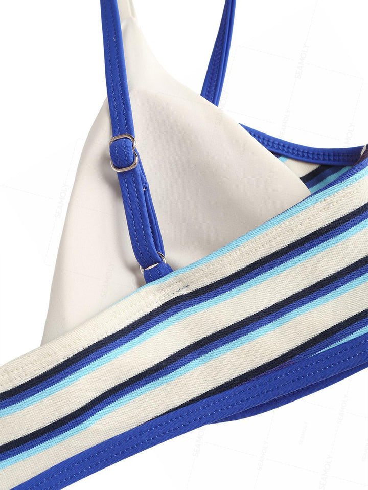 Seamolly Contrast Color Striped String Double Layer Bikini Set