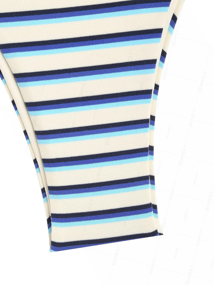 Seamolly Contrast Color Striped String Double Layer Bikini Set