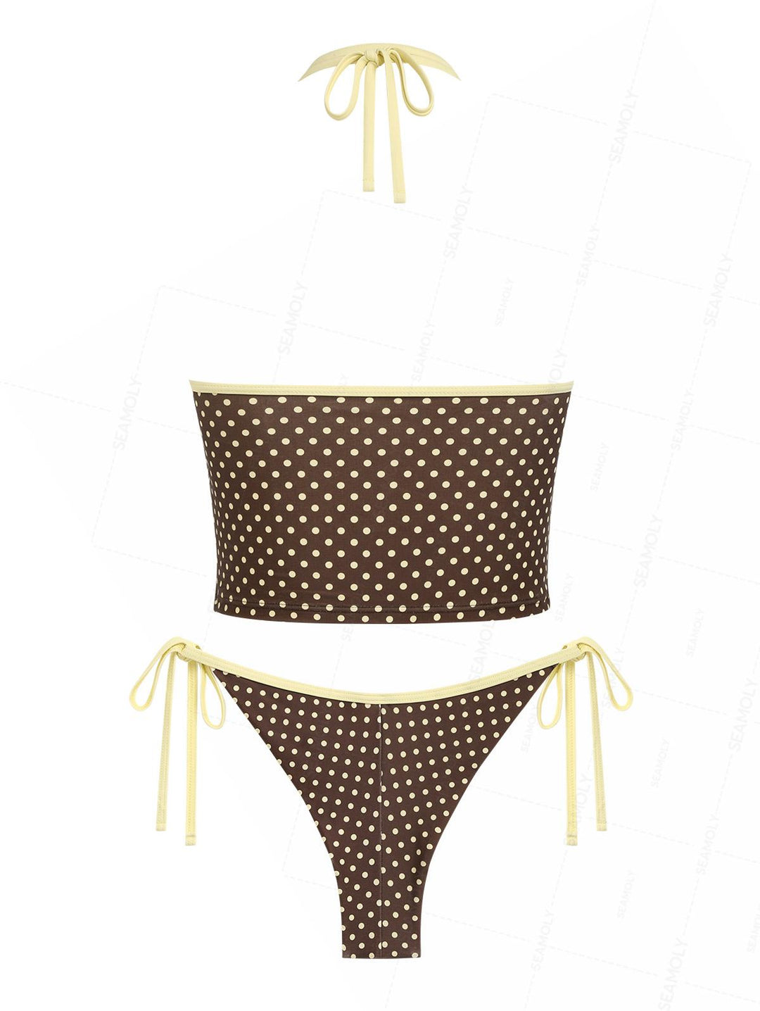 Seamolly Polka Dot Print Halter Tank Top & Cheeky Brazilian Bottom Tankini Set
