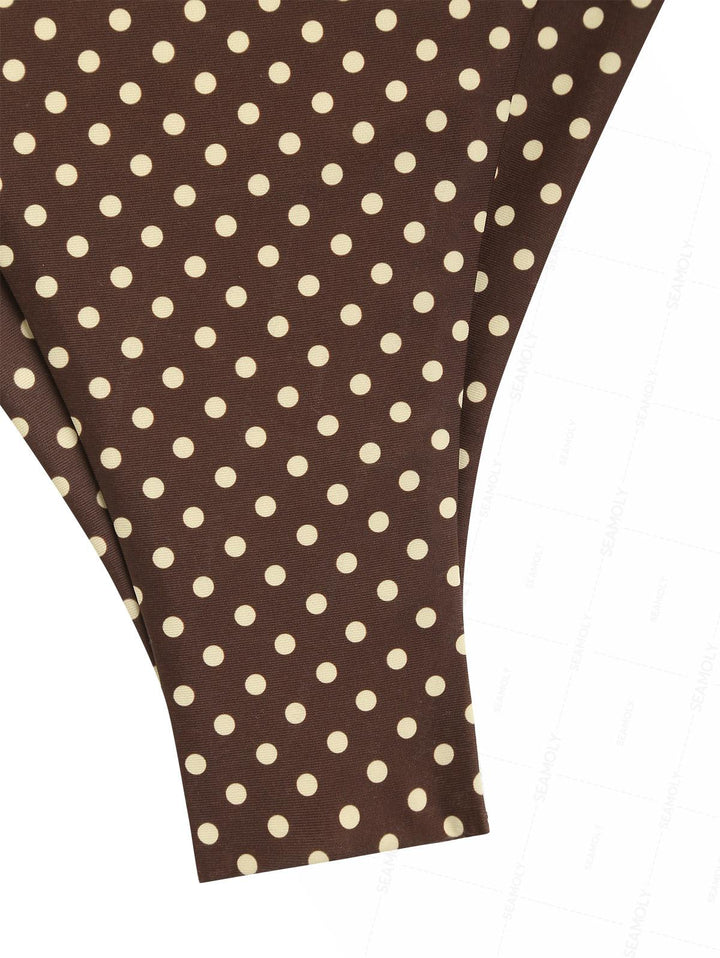 Seamolly Polka Dot Print Halter Tank Top & Cheeky Brazilian Bottom Tankini Set