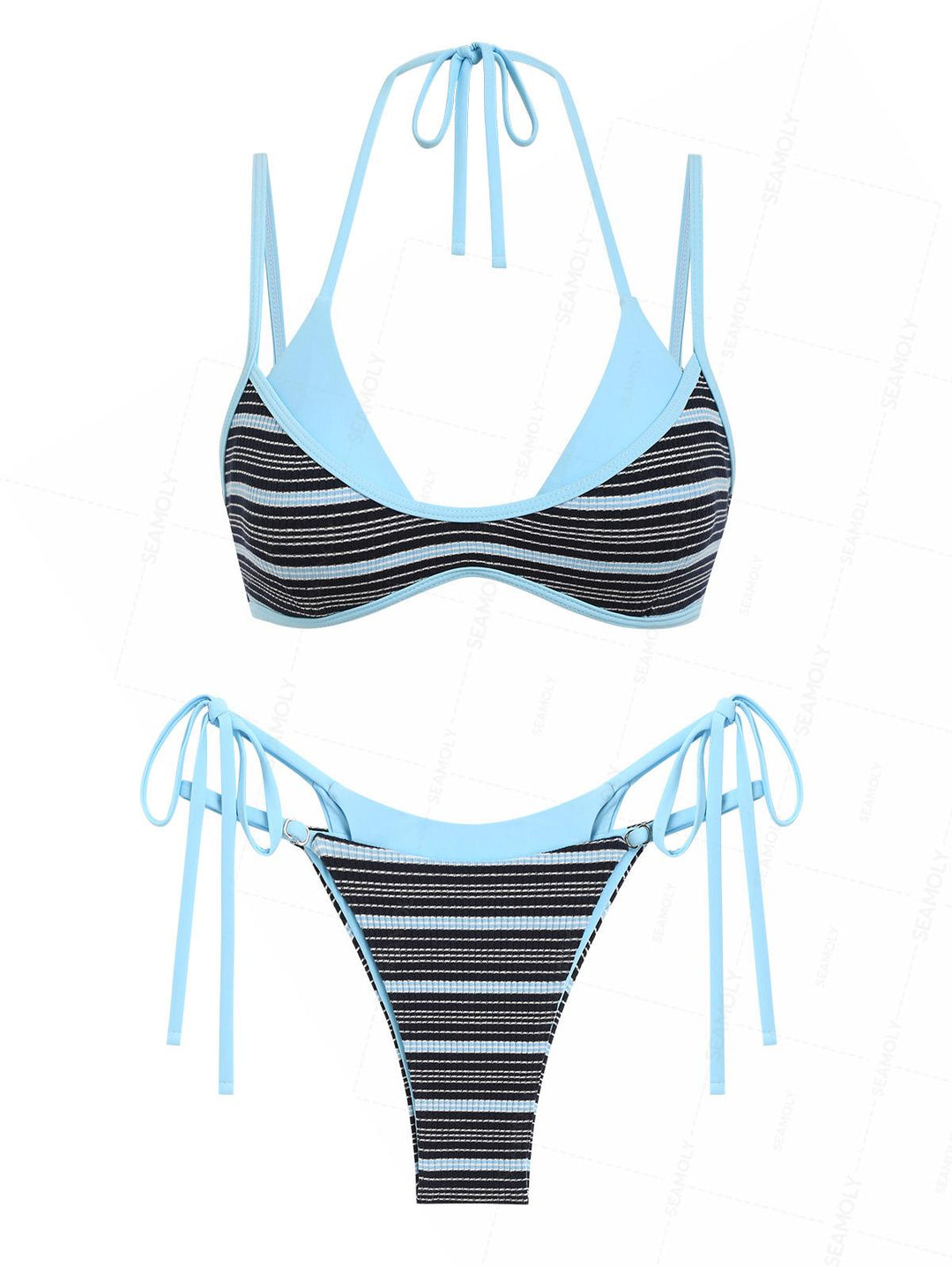 Seamolly Contrast Color Striped String Double Layer Bikini Set