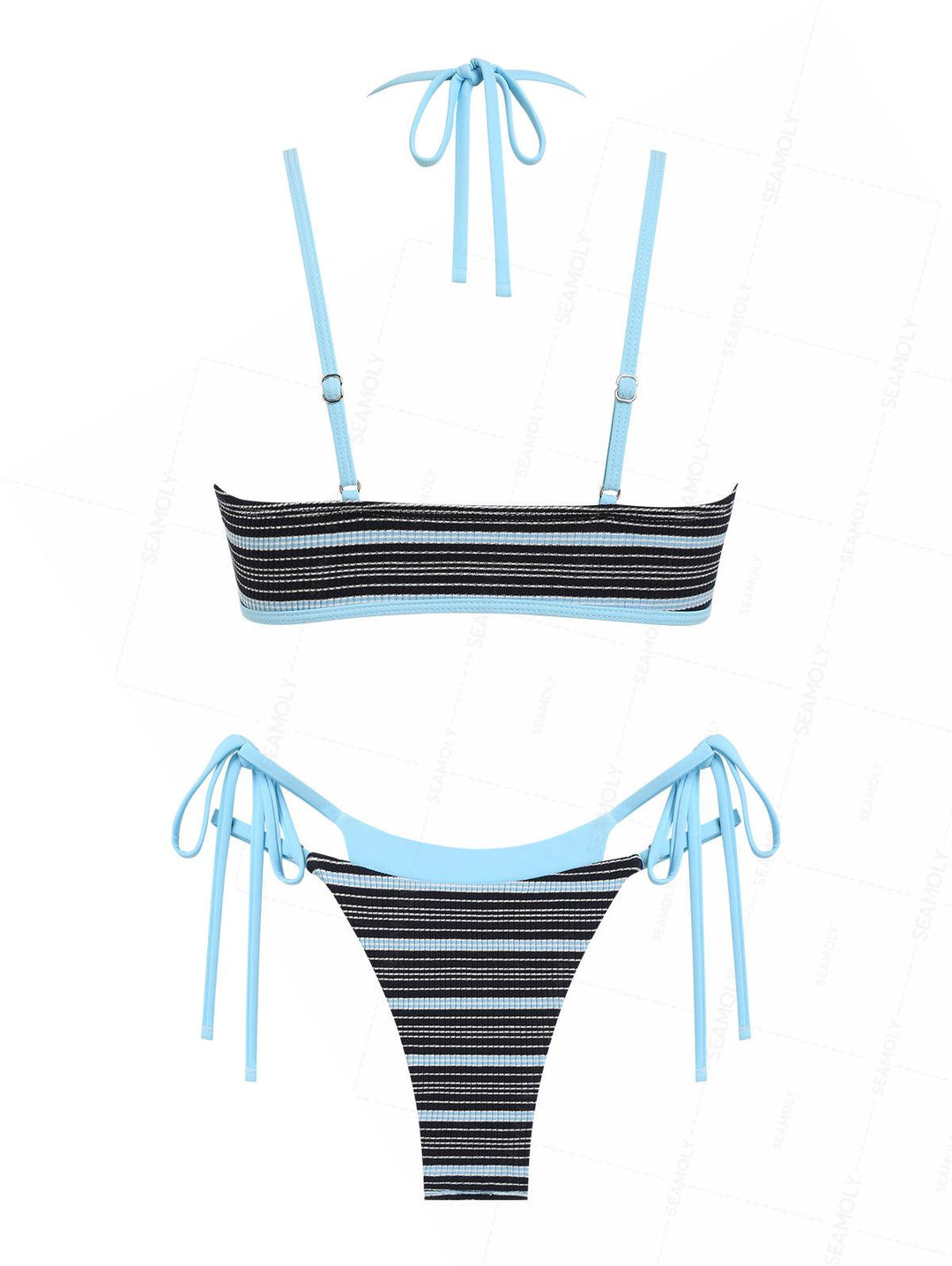 Seamolly Contrast Color Striped String Double Layer Bikini Set