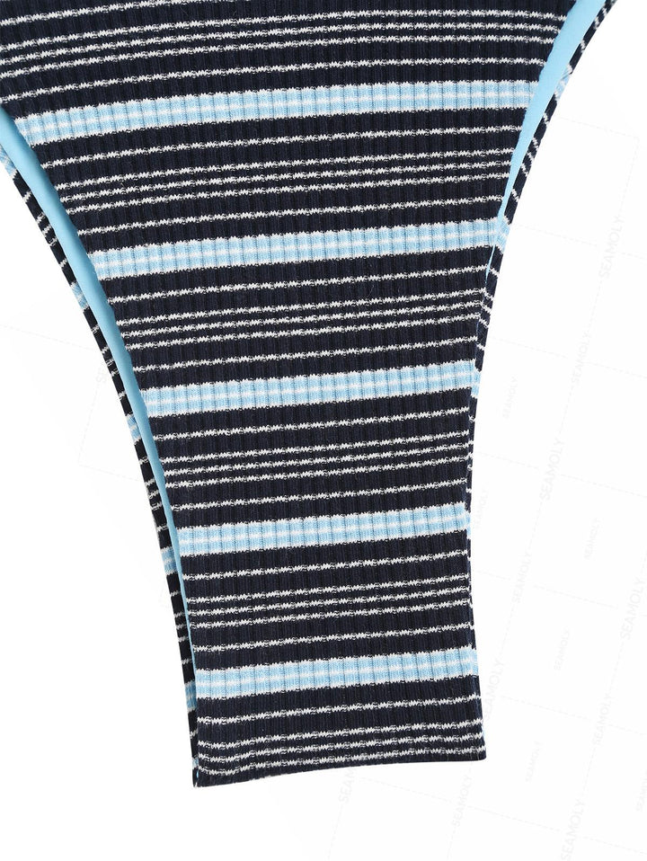 Seamolly Contrast Color Striped String Double Layer Bikini Set