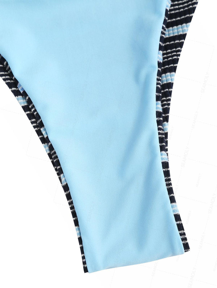 Seamolly Contrast Color Striped String Double Layer Bikini Set
