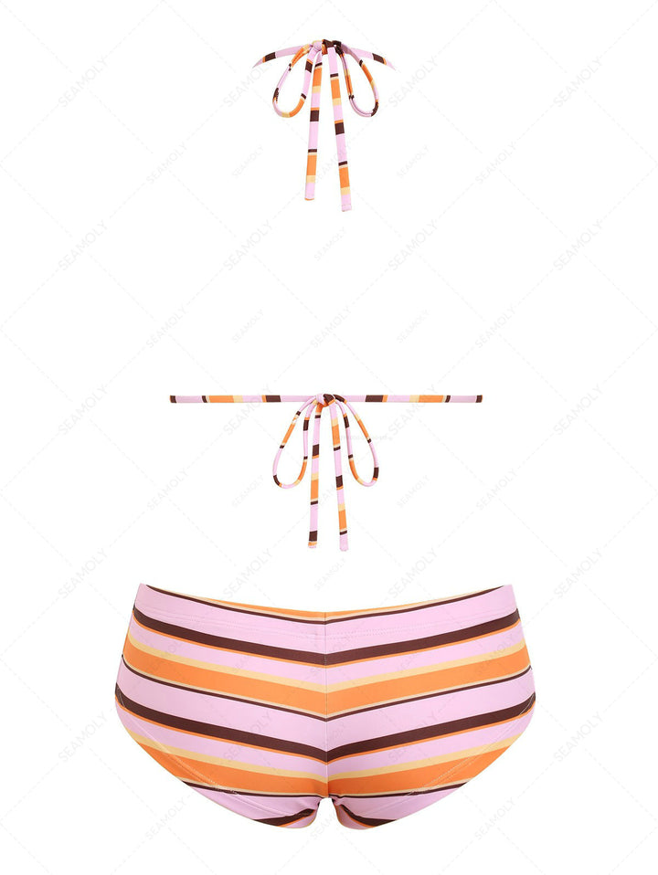 Seamolly Striped Halter Triangle Cheeky Boyshorts Bikini Set