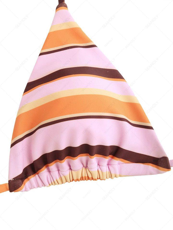 Seamolly Striped Halter Triangle Cheeky Boyshorts Bikini Set