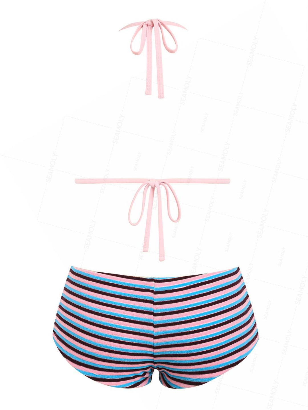 Seamolly Toweling Terry Cloth Striped Contrast Binding Cheeky Boyshorts Bikini Set