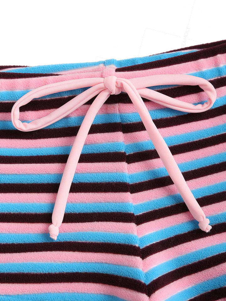 Seamolly Toweling Terry Cloth Striped Contrast Binding Cheeky Boyshorts Bikini Set