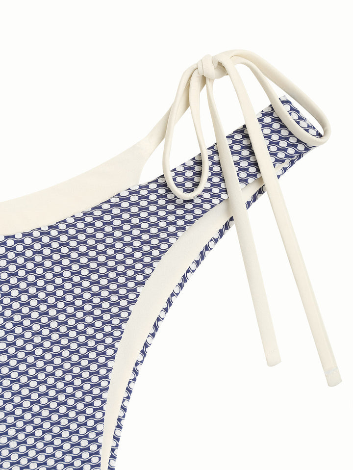 Deep Blue Contrast Color Polka Dot O Ring Double Layer Bikini Set