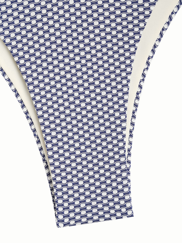 Deep Blue Contrast Color Polka Dot O Ring Double Layer Bikini Set