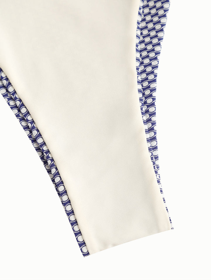 Deep Blue Contrast Color Polka Dot O Ring Double Layer Bikini Set