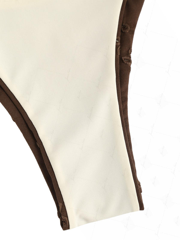 Deep Coffee Recycled Fabric Eyelet Jacquard O Ring Double Layer Bikini Set