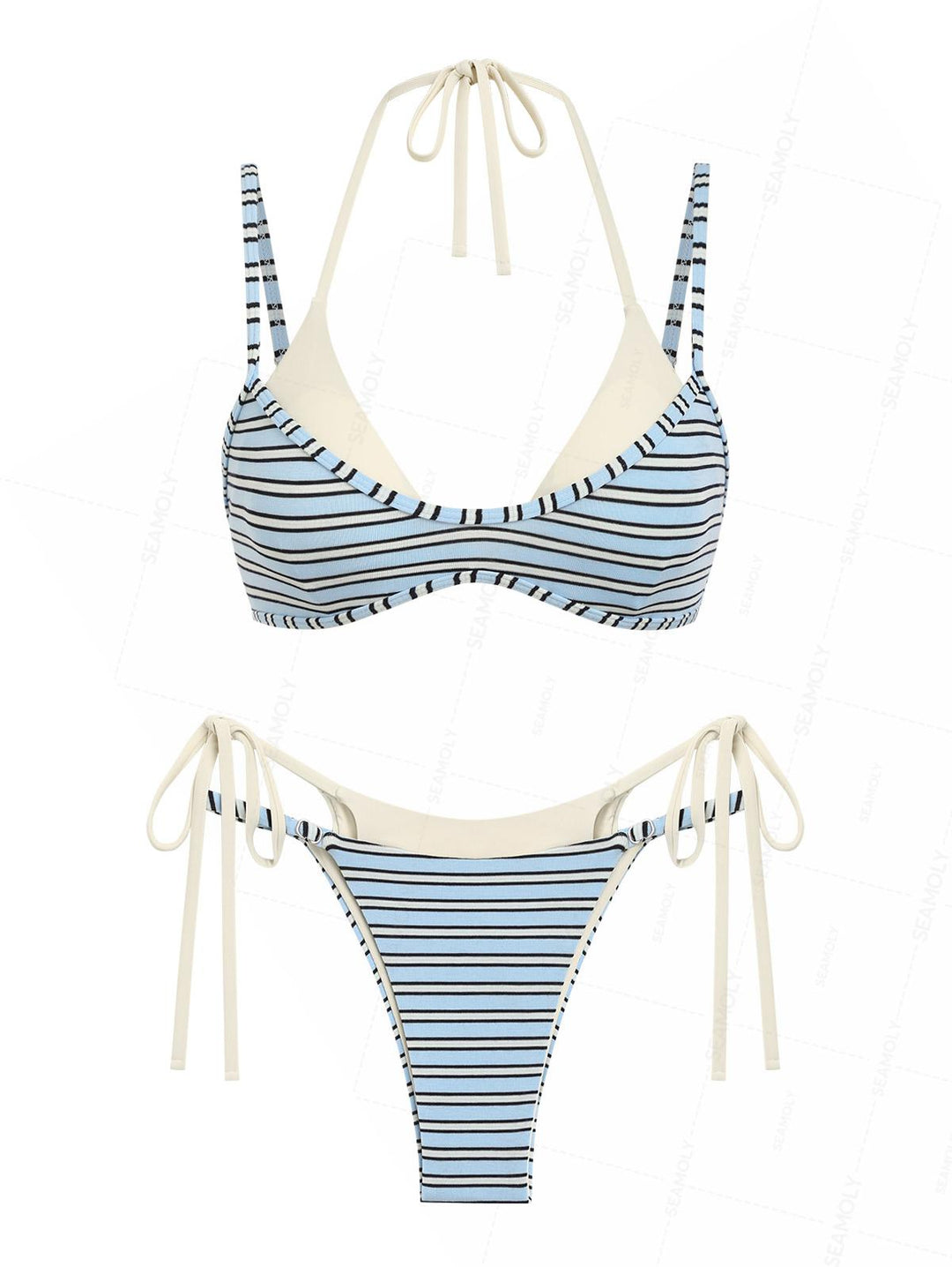 Seamolly Contrast Color Striped String Double Layer Bikini Set