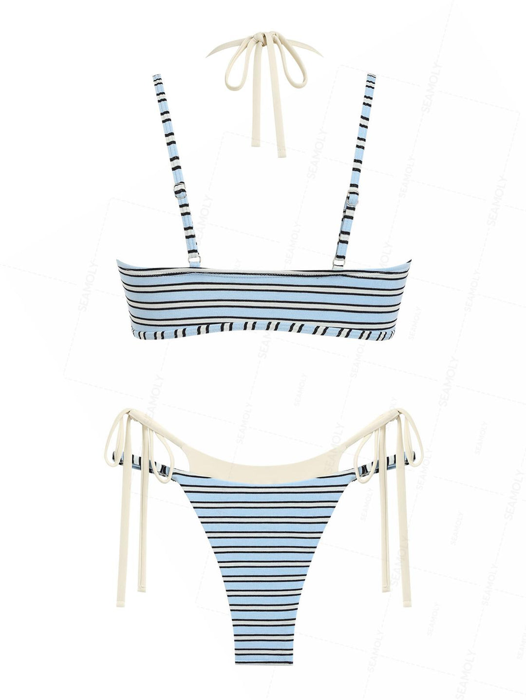 Seamolly Contrast Color Striped String Double Layer Bikini Set