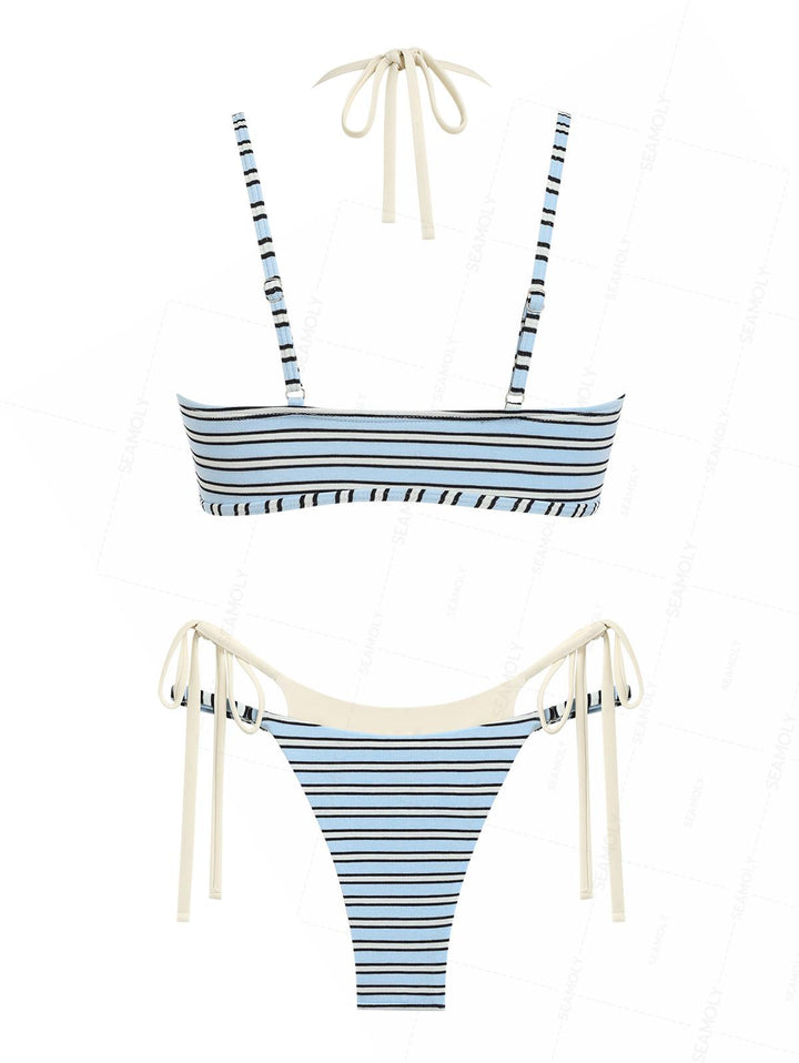 Seamolly Contrast Color Striped String Double Layer Bikini Set