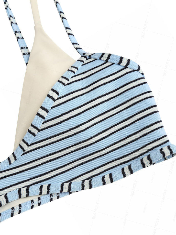Seamolly Contrast Color Striped String Double Layer Bikini Set