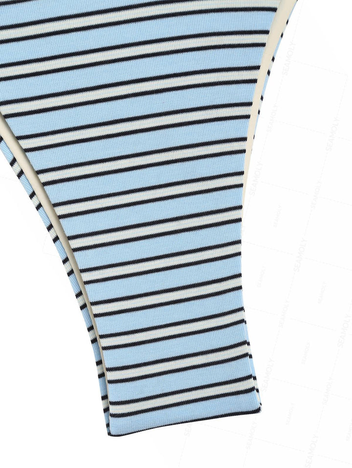 Seamolly Contrast Color Striped String Double Layer Bikini Set