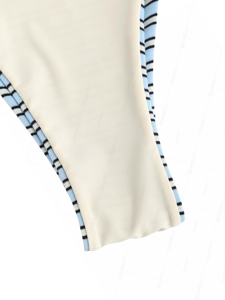 Seamolly Contrast Color Striped String Double Layer Bikini Set