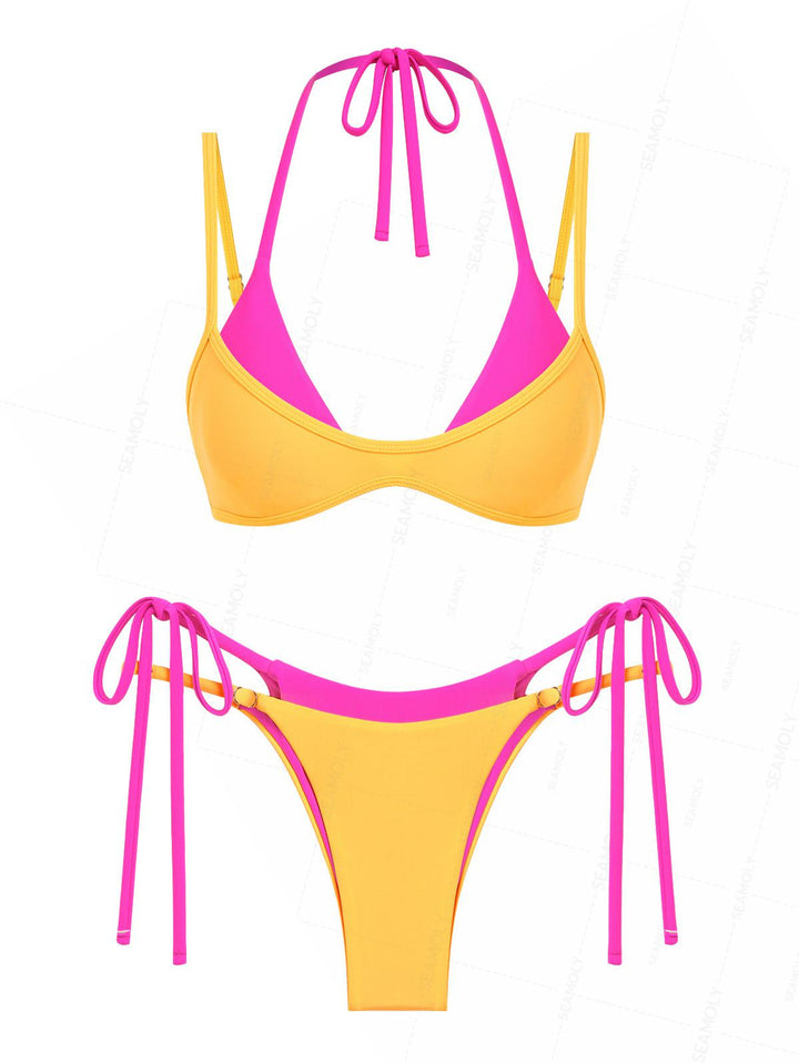 Seamolly Colorblock Two Tone String Double Layer Bikini Set