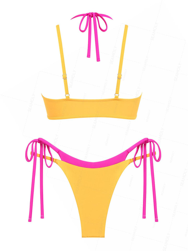Seamolly Colorblock Two Tone String Double Layer Bikini Set