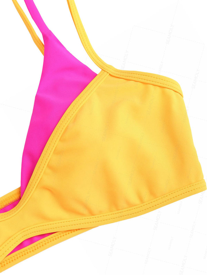 Seamolly Colorblock Two Tone String Double Layer Bikini Set