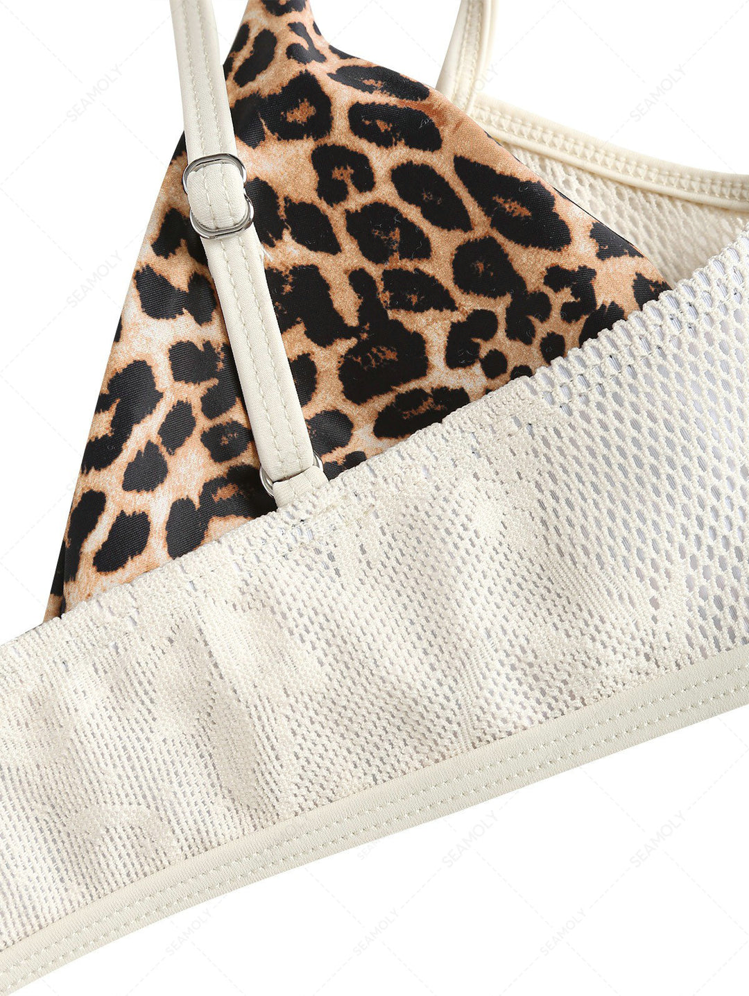 Seamolly Leopard Print Contrast Lace String Double Layer Bikini Set