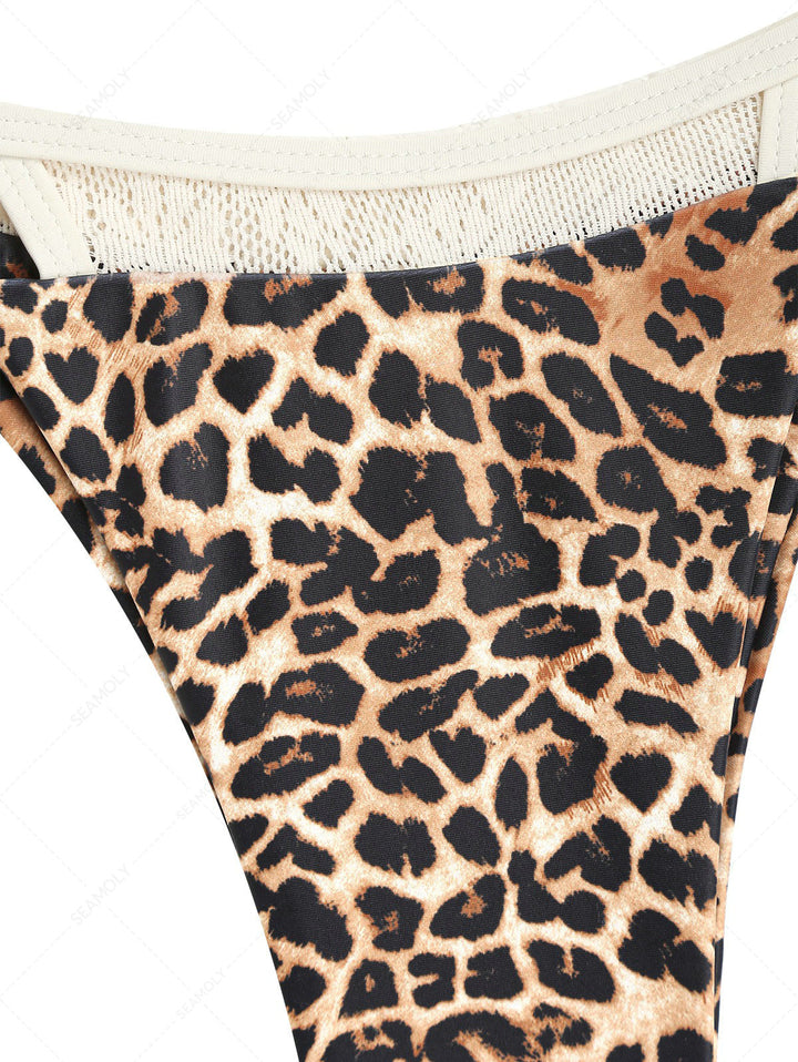 Seamolly Leopard Print Contrast Lace String Double Layer Bikini Set