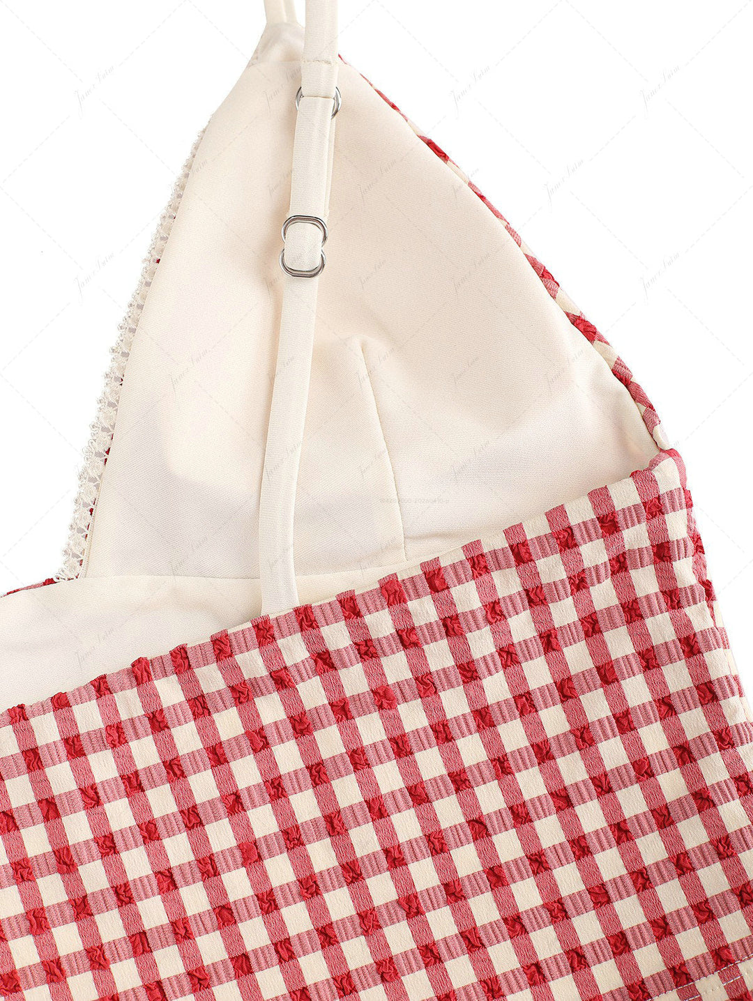 Pomegranate Red Gingham Lace Tank Top & Cheeky Brazilian Bottom Tankini Set