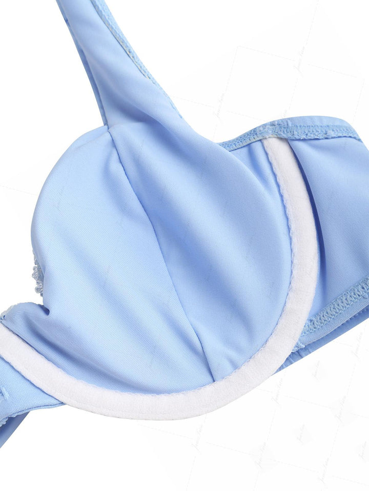 Light Blue Recycled Fabric Jacquard Underwire Top & Cheeky Brazilian Bottom Bikini Set